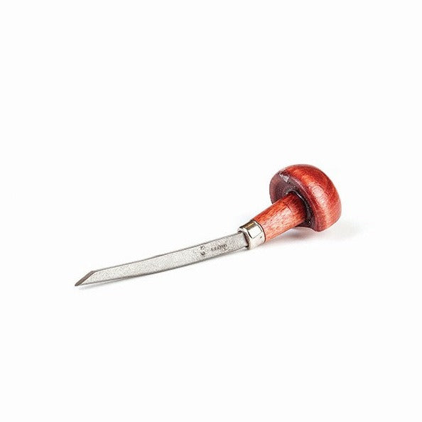 A E C Lyons round graver with a wooden handle and a steel blade, isolated on a white background.