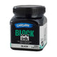 A jar of black Derivan block printing ink against a white background