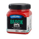 A jar of red Derivan block printing ink against a white background