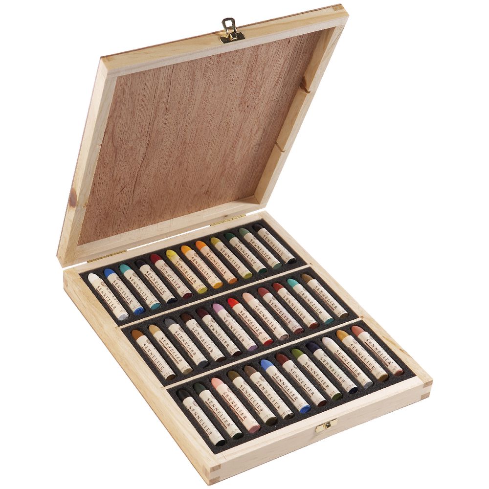 Sennelier Oil Pastel Set With 36 Pastels In A Wooden Box - Melbourne Etching Supplies