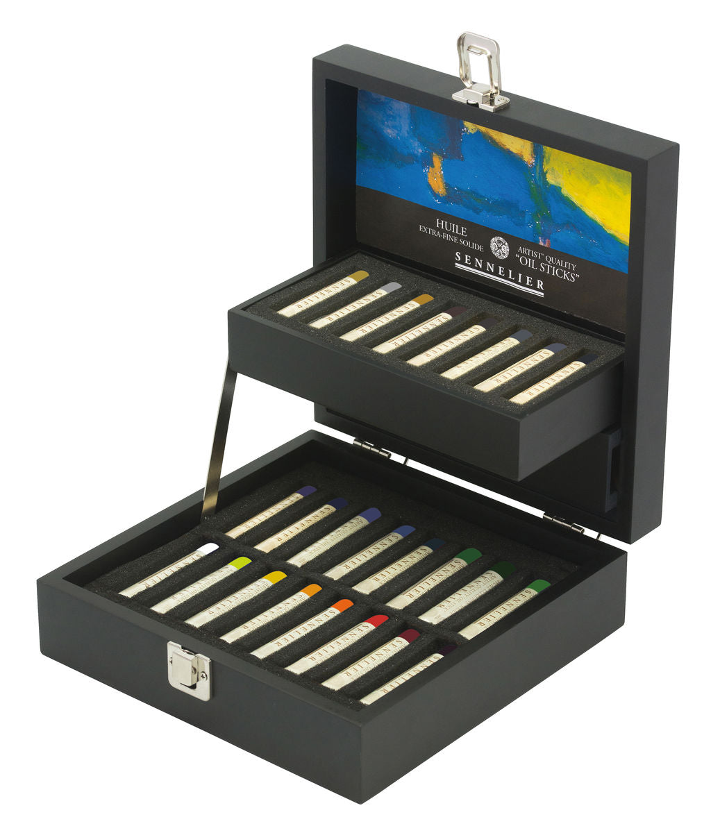 Sennelier Black wooden box set of 24 mini oil sticks - Melbourne Etching Supplies